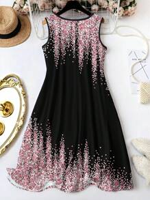 SHEIN LUNE Vestido de tirantes de verano con bloque de color y cuello redondo para tallas grandes - Multicolor - Ver 2