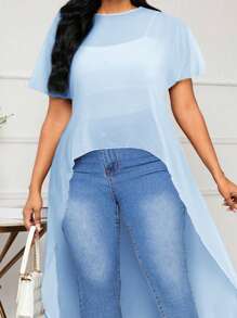 SHEIN Lady Women Plus Size Professional Business Casual Black Shirt For Commuting And Going Out - Baby Blue - View 7