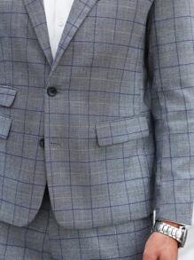 Manfinity Mode Plus Size Men's Plaid Jacket And Pants Set - Grey - View 7