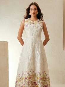 Anewsta Elegant Romantic Date Night/Party/Wedding Guest Sleeveless Long Jacquard Dress For Women, Spring/Summer - Purple - View 3