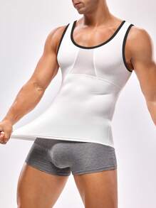 Men's Hemmed Design Vest Shape Slimming Top  Fit - White - View 3