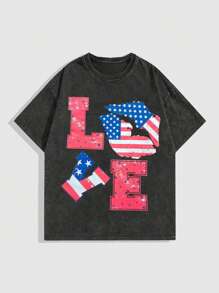 ROMWE MEN Street Life Hip Hop Punk Vintage Men's Short Sleeve Letter Print T-Shirt, Summer - Black - View 1