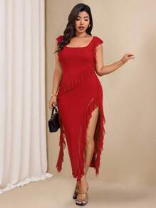 Bellastra 优雅生日礼服度假礼服俱乐部露肩礼服派对夏季女装春季礼服沙滩女装超长性感红色礼服紧身礼服浪漫礼服毕业礼服春假茶会礼服 - 紅色 - 查看 3