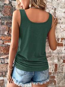 SHEIN LUNE Top de unicolor con cordón lateral para vacaciones y ocio - Verde militar - Ver 2