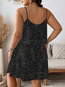 SHEIN Clasi 加大码白色多层波尔卡圆点吊带夏季连衣裙，适合女性春假、节日、圣帕特里克节狂欢装，波西米亚风