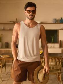 Manfinity ModaGents Set de 2 piezas, chaleco de punto casual y shorts de tejido para hombres