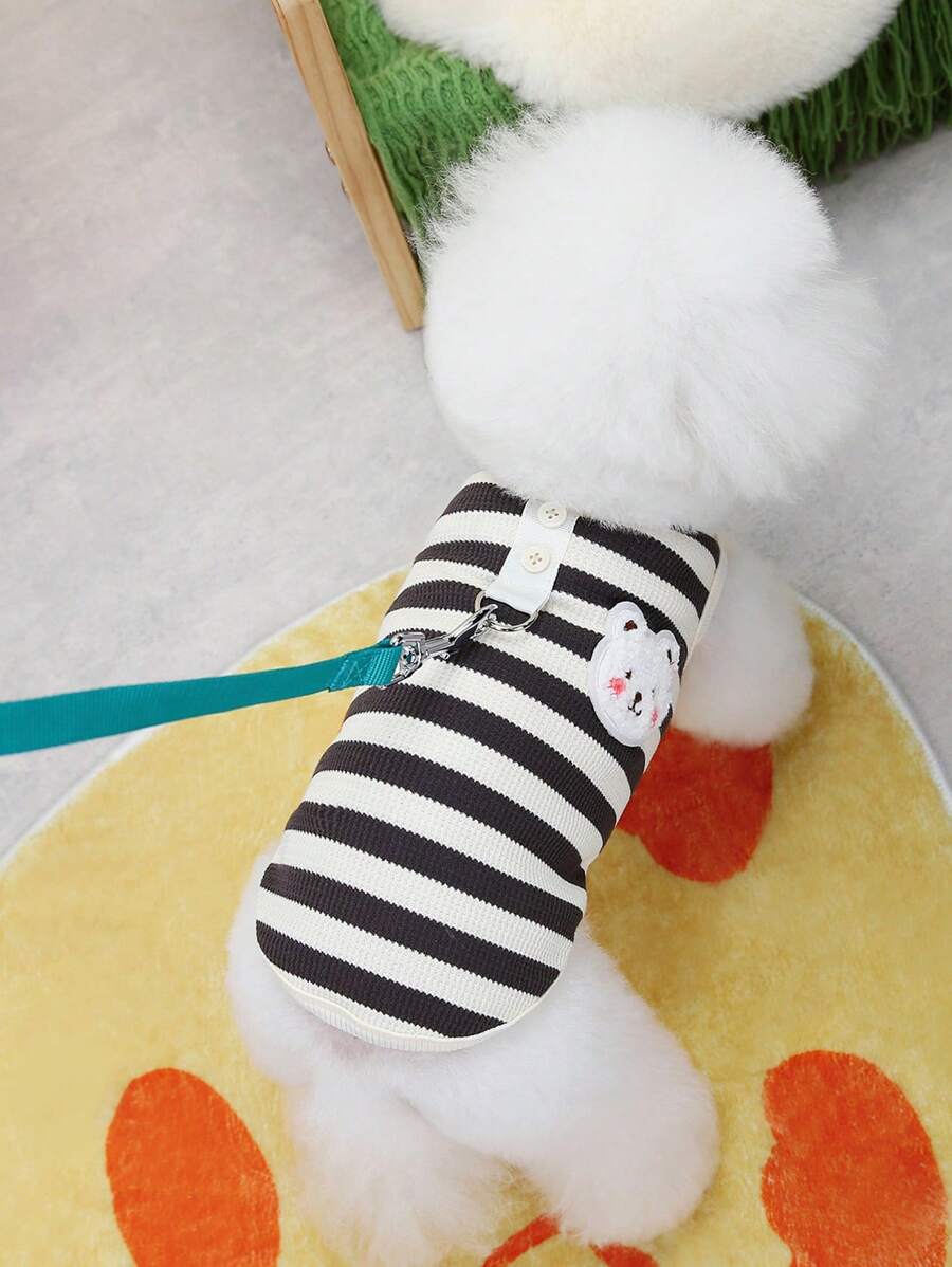 PETSIN 可爱简约黑白熊图案柔软面料轻盈透气宠物背心，适合休闲居家或户外穿着，流行于欧美，夏季 - 黑與白 - 查看 1