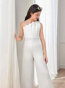 Mono asimétrico elegante de un solo hombro blanco para niñas preadolescentes