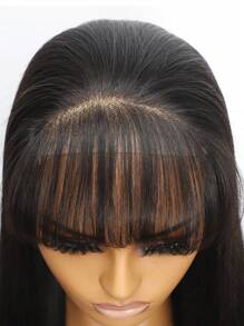 Tóc giả bằng tóc thật 5x5 đóng bằng ren vô hình có mái, đường chân tóc tự nhiên, cắt sẵn ren, thẳng và thẳng, tóc giả dài màu tự nhiên bằng lụa cho phụ nữ - Natural Black - Xem 8