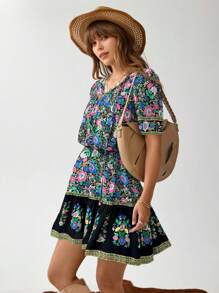 Wildy Vestido casual de verano corto con estampado bohemio, estilo de vacaciones y días festivos