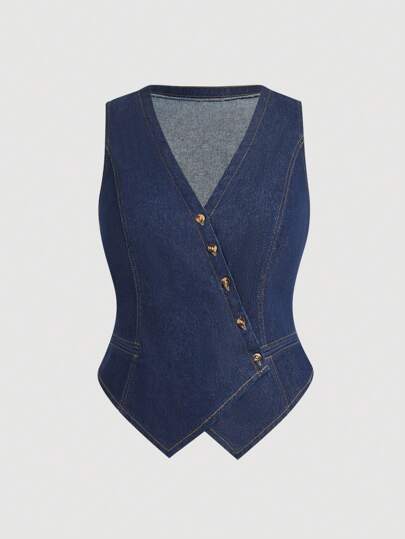 SHEIN MOD 大码蓝色牛仔夹克休闲背心老款春夏牛仔上衣