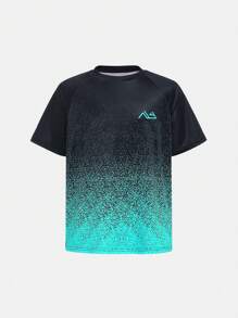 SHEIN 2件套青少年男孩休闲扎染渐变图案运动短袖T恤和短裤套装 - 藍色 - 查看 8