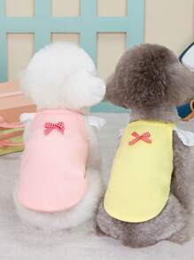 PETSIN Cute Sweet Lady-Like Design Petite Bow And Flounce Sleeves Pet Vest Tops, Soft & Breathable Fabric, Suitable For Summer Outdoor Cat Dog, European And American Bestsellers - Pink - View 5