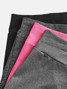 SHEIN 4 条青少年女孩休闲纯色高腰运动瑜伽短裤，春夏 - 玫紅色 - 查看 9