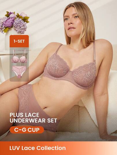 LUVLETTE Conjunto de lencería sexy para mujer de 2 piezas con sujetador minimalista de encaje y malla, y braga a juego