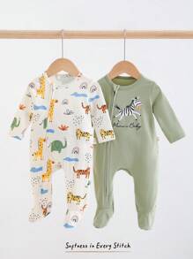 Cozy Pixies 2件套新生女宝宝卡通动物图案针织柔软圆领长袖连体衣 - 綠色 - 查看 9