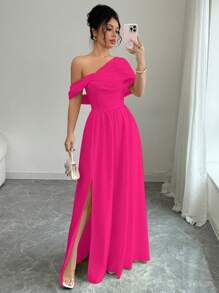 Elenzga Elegant Off-Shoulder High-End Party Dress For Women - Hot Pink - View 1