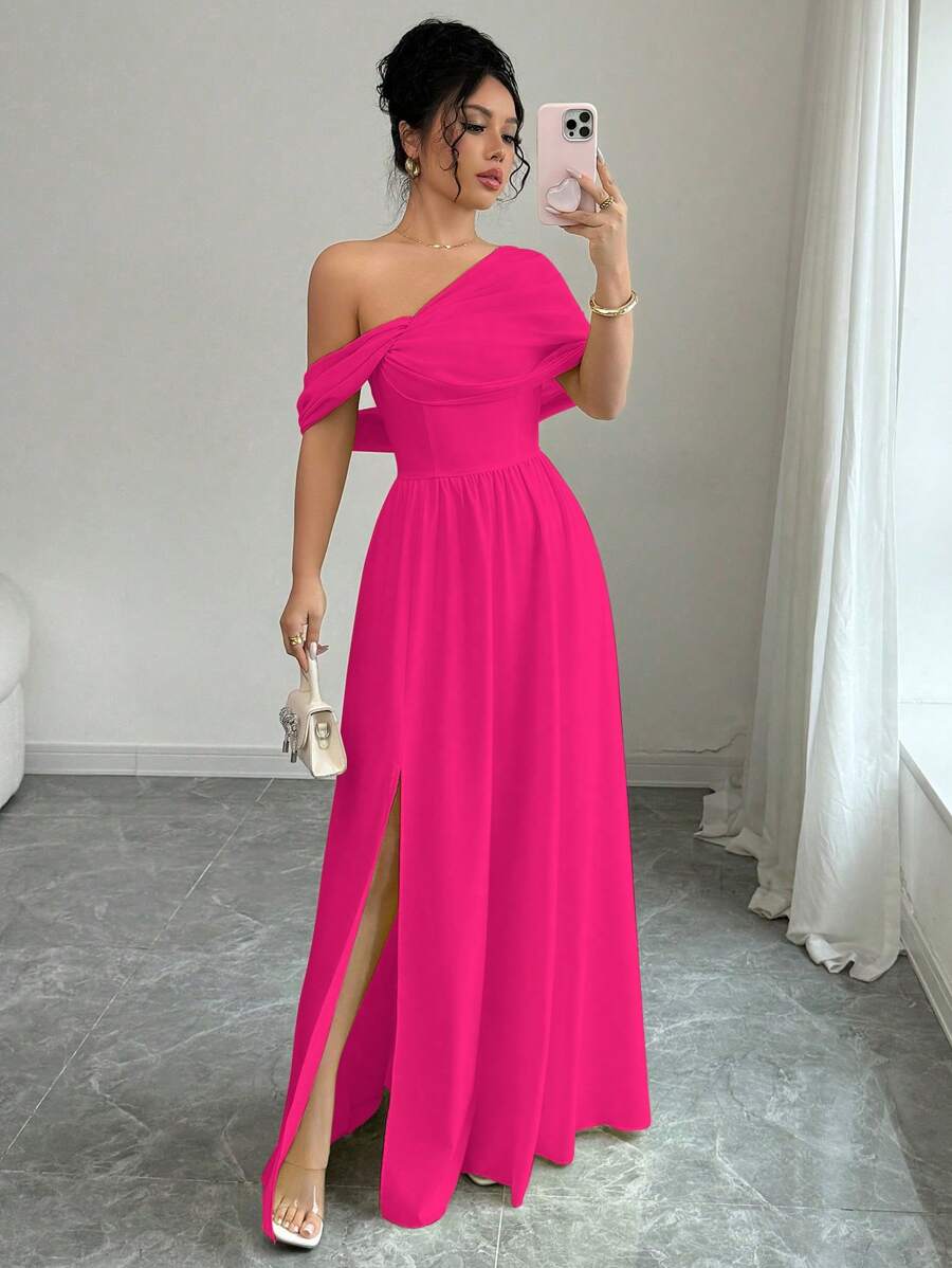 Elenzga Elegant Off-Shoulder High-End Party Dress For Women - Hot Pink - View 1