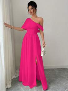 Elenzga Elegant Off-Shoulder High-End Party Dress For Women - Hot Pink - View 3