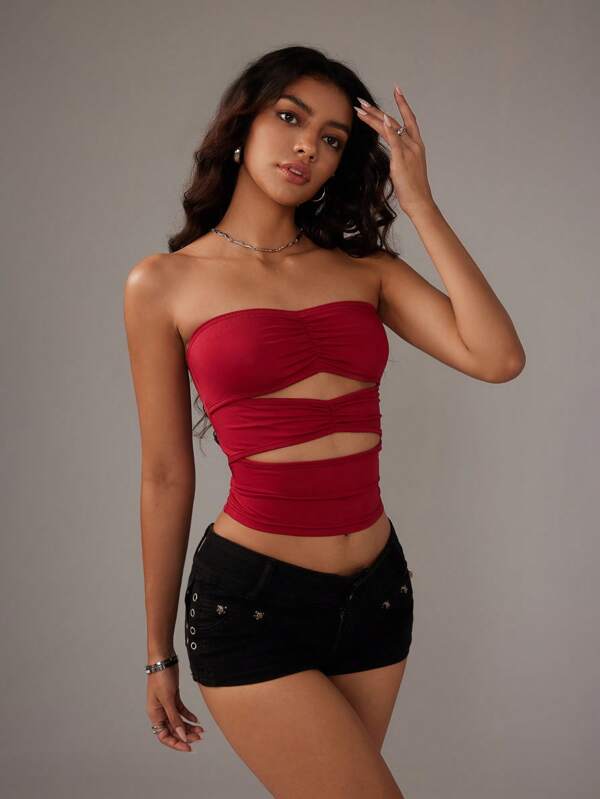TRNVIE Women's Sexy Solid Color Hollow-Out Tube Top, Summer