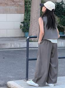 Dazy Kids 2 件套幼儿女童无袖圆领上衣 + 阔腿裤，夏季服装 - 灰色 - 查看 7