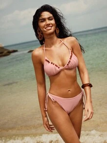 Anewsta 2022 Raffinierter, eleganter, reifer Bikini-Set mit Perlen und Raffungen - Pink - Übersicht 3