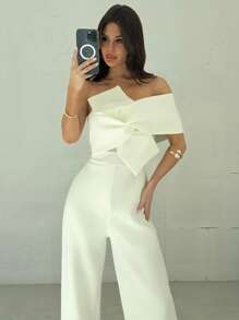 Firerie Damklänning i helvit, affärsmässig och avslappnad stil för utekvällar, elegant 3D-twistdesign med ärmlös rygglös jumpsuit, lämplig för vår sommar höst vinter, musikfestival, skolstart, semester, pendling, kontor, flygplats - Vitt - Visa 5