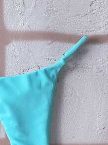 Swim Chiccia 1 件女士纯色丁字裤比基尼泳裤，简约时尚，适合夏季 - 藍色 - 查看 3