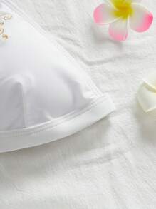 Swim Mod 女士假日海滩刺绣可爱女孩三角杯比基尼上衣 - 白色 - 查看 4