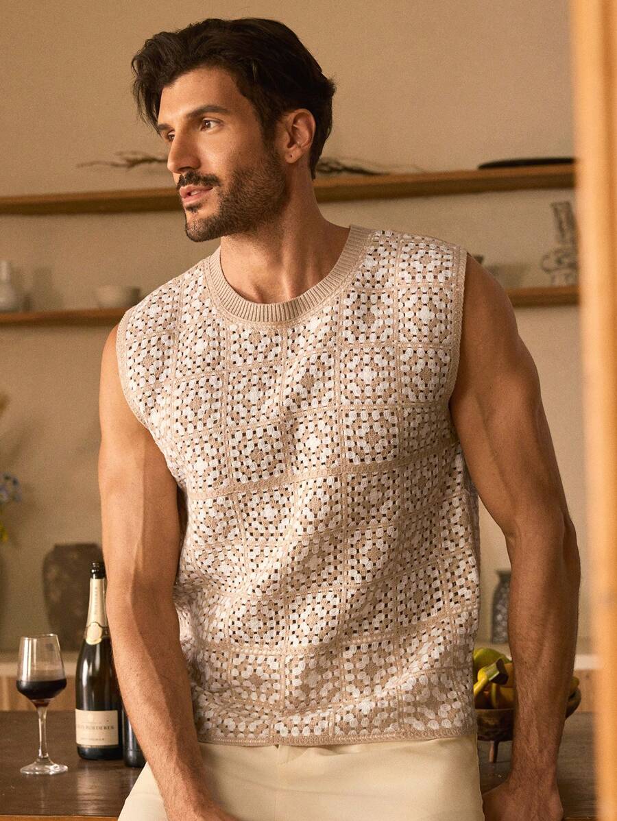 Manfinity VCAY Men's Loose Casual Sleeveless Knit Vest - Khaki - View 1