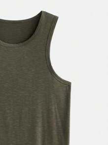 Maija 2025 Spring & Summer New White Narrow Shoulder Mustard Green Bamboo Texture Fabric Men's Casual Tank Top, Versatile For Business, Beach, Party, Wedding Guest, Independence Day, Mother's Day, Music Festival, Graduation - Army Green - View 11