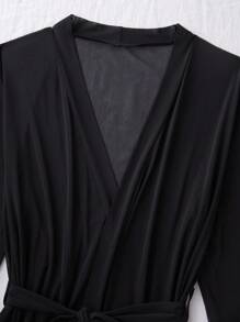 SilkySpell Lace Trim Mesh Slip Short & Robe Set