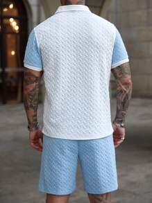 Manfinity Homme Men's Color Block Short Sleeve Casual Polo Shirt And Shorts 2 Pieces Set Men's Casual Sets Casual Two Pieces Set Men's Summer Outfits Summer Two Pieces Set For Men - White - View 5