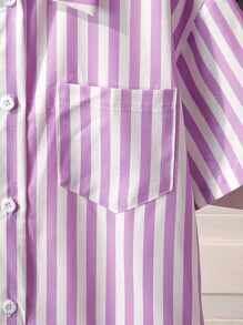 Blus Bergaris untuk Remaja Perempuan + Motif Grafiti Hati Serbaguna + Kemeja Kasual Gaya Jalanan yang Keren dan Manis, Musim Panas - Purple - View 4