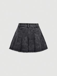 SHEIN Teen Girl Plain Fringe Hem Casual Jean Skirt, Summer