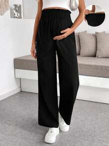 SHEIN Pregnant Women's Textured Solid Color Loose Pants Women S Bottoms Women Wide Leg Pants Women Clothing Pants Wide Leg Pants Woman Summer Outfits For Women