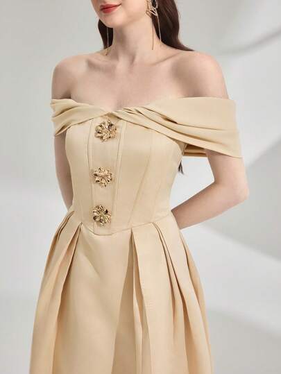 Poshira 露肩收腰女式晚礼服（华丽装饰）、派对礼服、舞会礼服