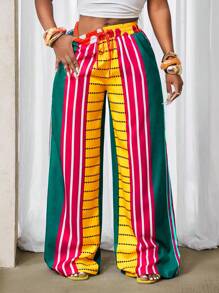 BamGleam Pantalones casuales de pierna ancha 2025 de verano nuevos, con bloques de color sexy, con bolsillos, apropiados para fiestas y vacaciones