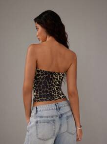 TRNVIE 女士豹纹镂空短款修身紧身胸衣上衣，性感