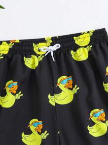 男童卡通鸭子印花抽绳腰沙滩短裤