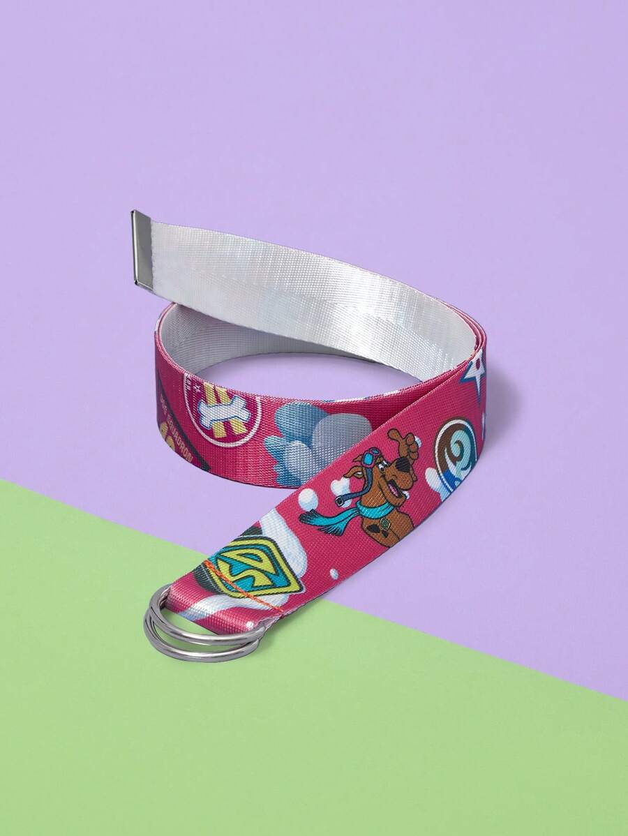 SCOOBY-DOO X SHEIN Red Dog Fighter Pilot Squadron Logo Pattern Fashionable Belt - Hot Pink - View 1