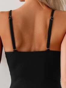 SHEIN Swim 1 szt. Jednokolorowy damski kostium kąpielowy typu monokini z falbanką z przodu i wiązaniem na co dzień