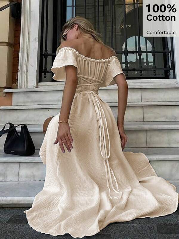 Siren Gaze Vestido informal de mujer de corte evasé de un solo color con cintura