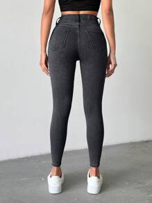 EURMUSE 97%纯棉女士时尚简约夏季纯色紧身牛仔裤