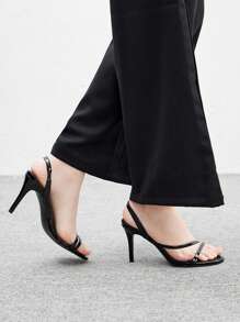 CUCCOO BIZCHIC Women's Simple Black Striped High Heel Round Toe Sandals - Black - View 4