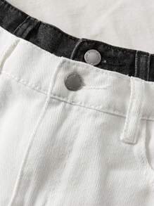 SHEIN Pantaloni scurți din denim largi, cu tiv rulat, pentru fete, preadolescente, pentru vacanța de primăvară-vară, din 2 piese, casual, cu imprimeu boho, pentru plajă, concert, rave, festival, școală, campus, facultate - Multicolor - Vizualizare 3