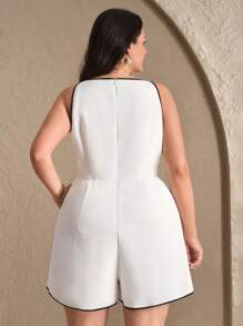 SHEIN Clasi Plus Size Women Summer Pocket Trim Sleeveless Romper - Black and White - View 2