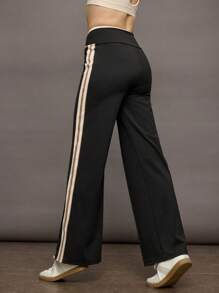 Activina 女式不对称腰部条纹运动裤 - 黑色 - 查看 2