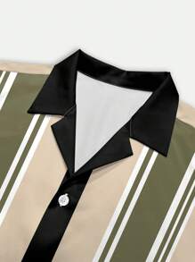 Manfinity RSRT Plus Size Men's Striped Short Sleeve Polo Shirt And Shorts Set, Summer - Multicolor - View 7