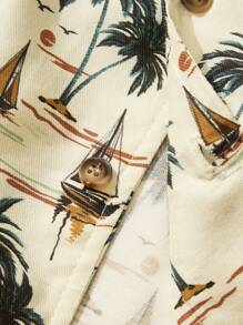 Cozy Pixies 2pcs Baby Boy Plant & Floral Pattern Lapel Short Sleeve Cardigan And Elastic Waist Shorts Set - Multicolor - View 6